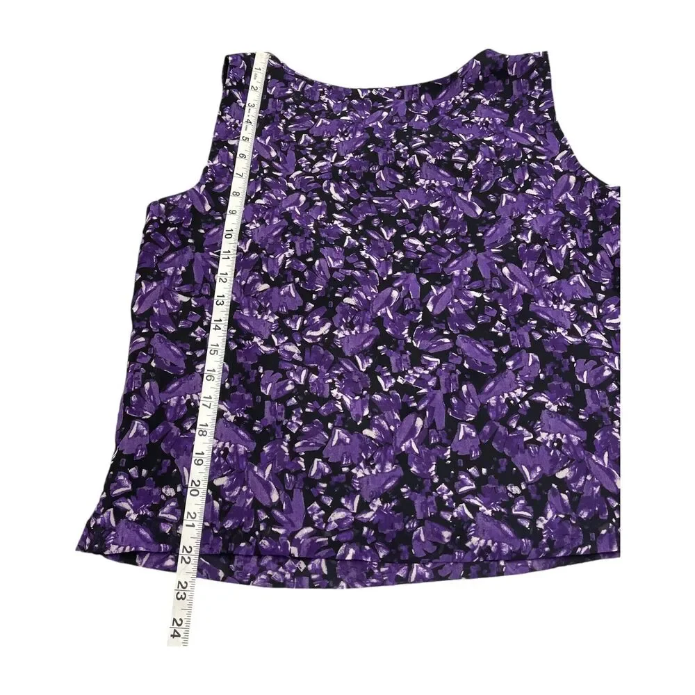 K Studio Collection Tank Top Women's 14 Purple Black Floral Round Neck Pullover - Picture 6 of 6